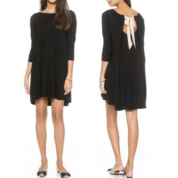 Club Monaco Flora Sweater Dress Bow Tie Back 100% Wool Black Classic LBD S $198 - Picture 2 of 16